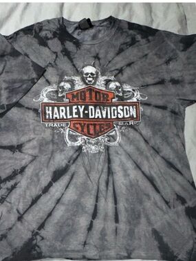 Harley-Davidson Black & Gray Tie-Dye Skull Logo Tee